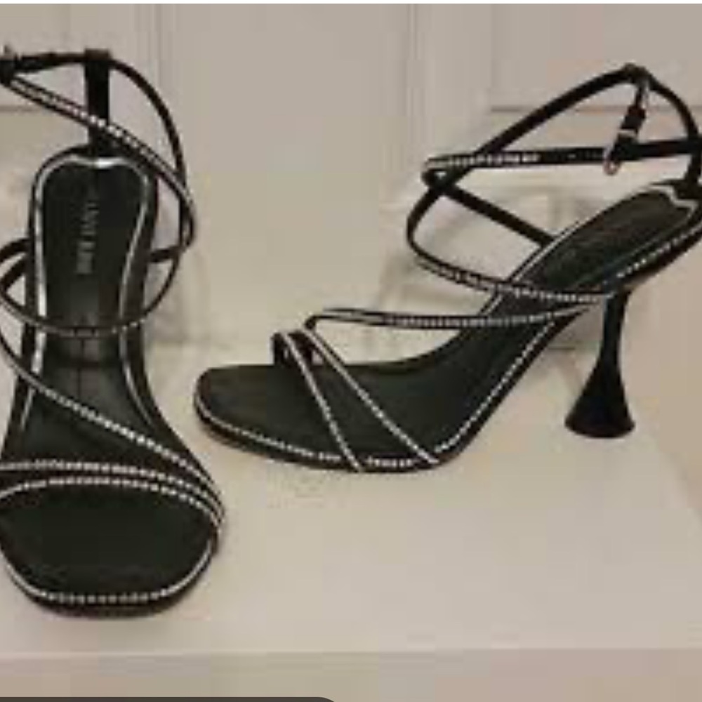 Gianni Bini Dericka Rhinestone Black Ankle Sandals strappy 3.93-inch block heel